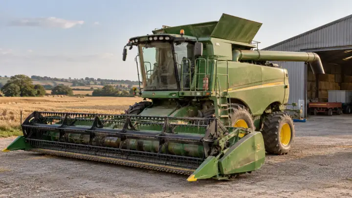 Combine harvester beside a harvested field