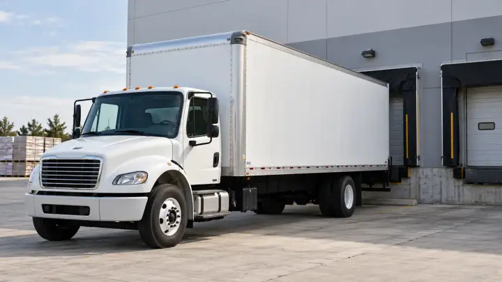Commercial truck parked in an outdoor distribution yard
