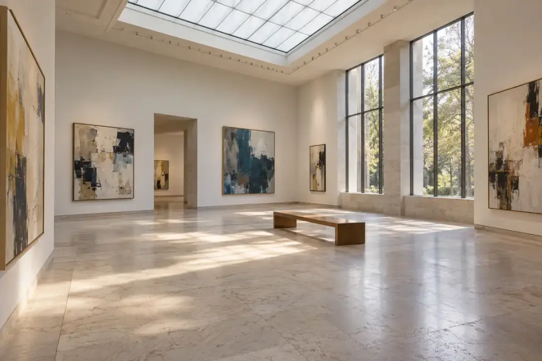 Daylit museum gallery showing differences between window-side and interior light