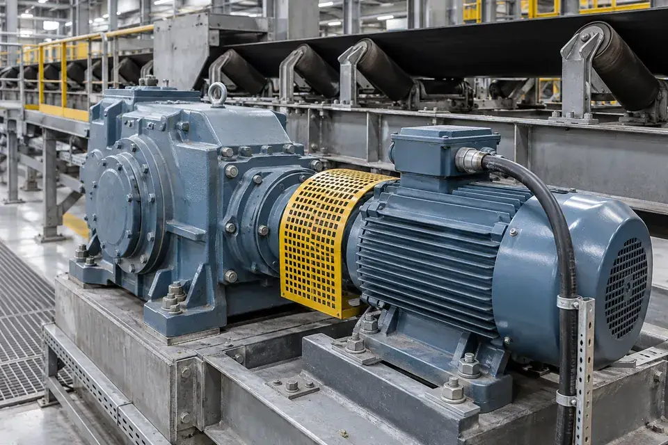 Industrial conveyor with a stationary gearbox and electric drive motor