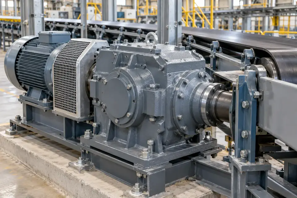 Industrial reducer and electric motor on a rigid machinery base