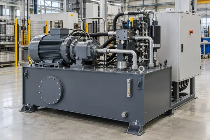 Hydraulic power unit with reservoir, pumps and pipe connections