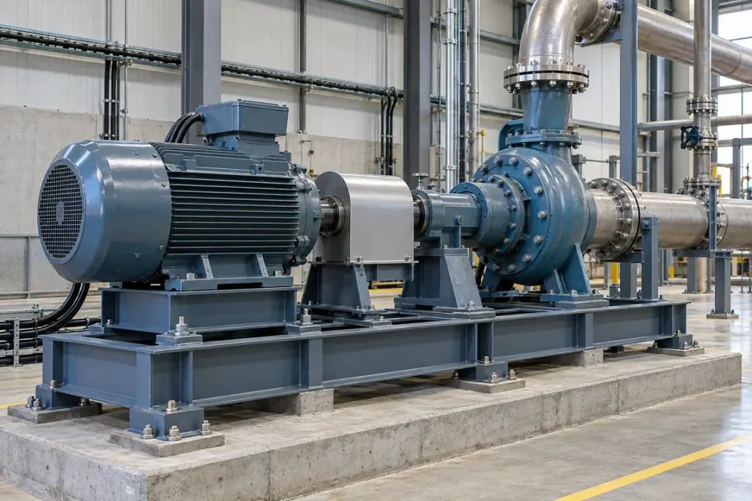 Fixed industrial test rig with a rigid steel bed, anchored support feet and service access.