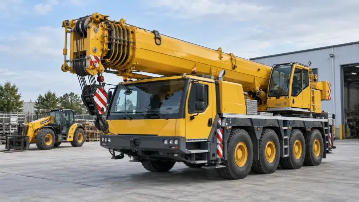 Mobile crane standing in an outdoor industrial project area