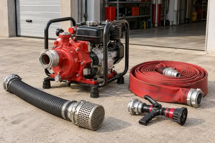 Portable firefighting equipment in an outdoor deployment area