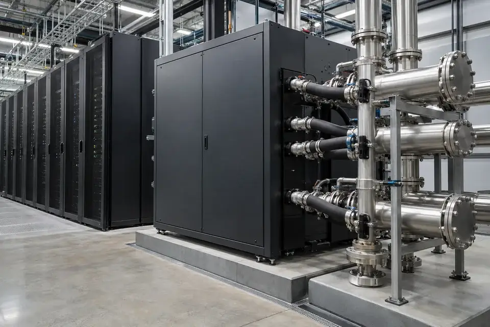 Data-centre cooling distribution cabinets with external stainless water connections
