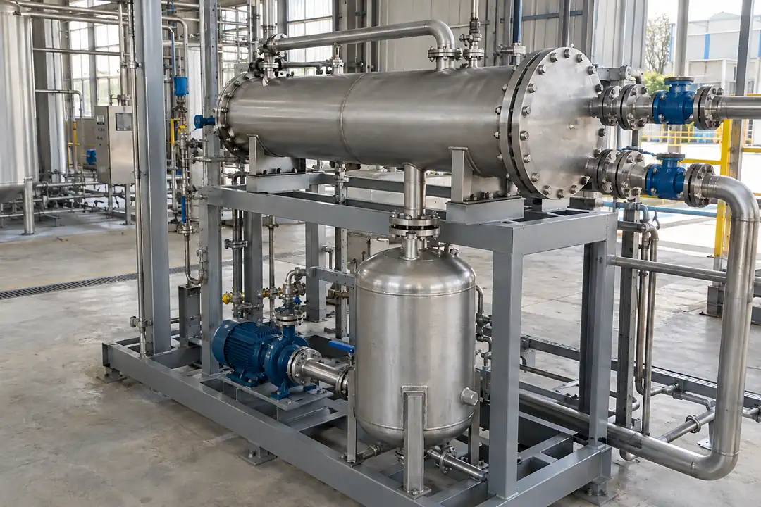 Industrial solvent recovery condenser and liquid receiver skid with cooling-water and recovered-liquid connections