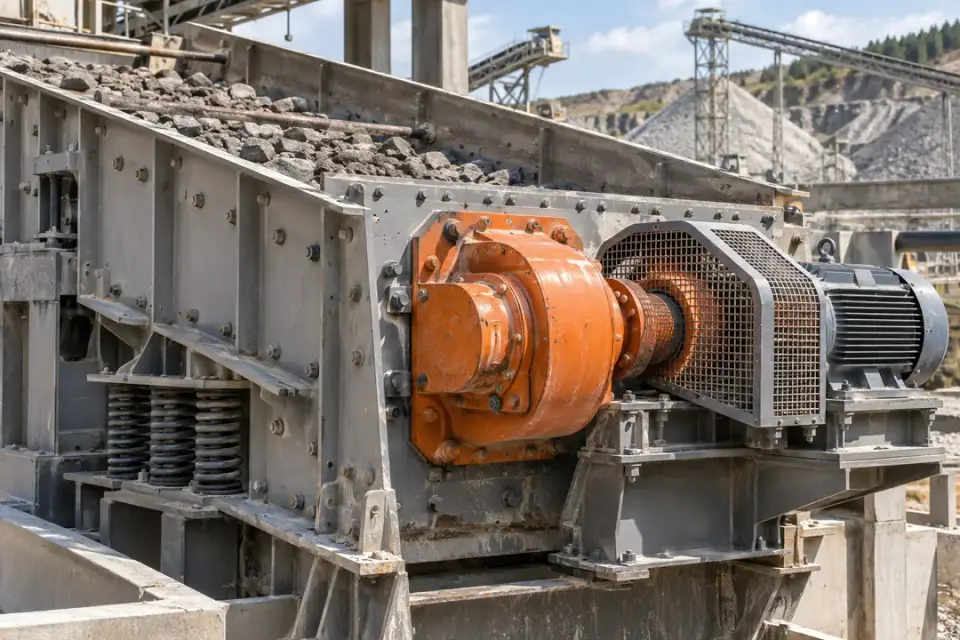 Industrial vibrating screen with local exciter shaft bearing housings