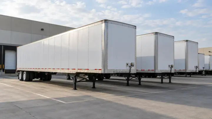 Semi-trailers parked in a freight logistics yard