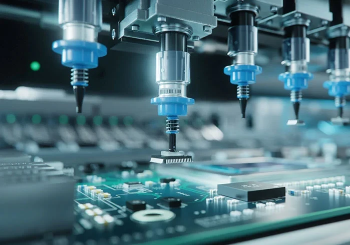 SMT pick-and-place machines on the assembly line