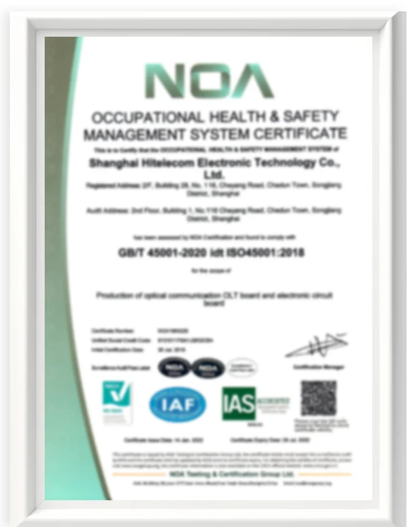 ISO 45001 Occupational Health and Safety Management System certificate