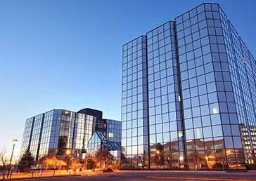 Modern glass office buildings