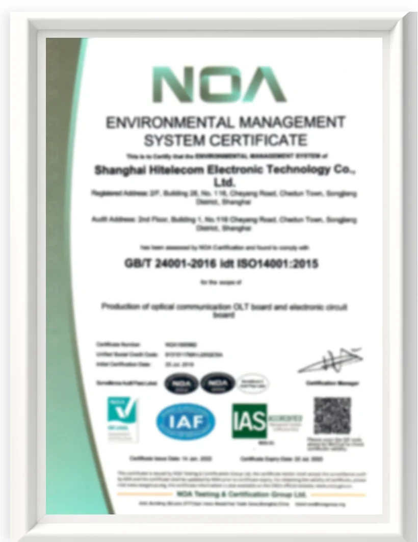 ISO 14001 Environmental Management System certificate