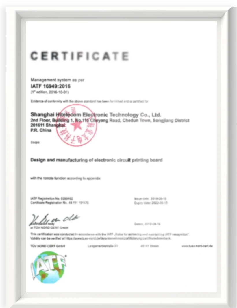 IATF 16949 automotive quality management certificate