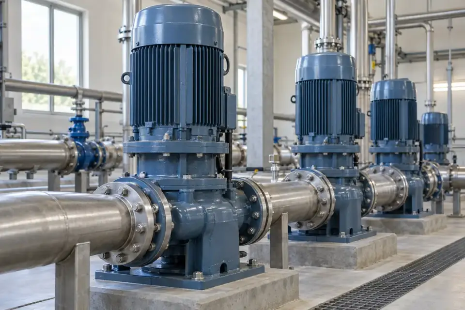 Vertical pump motor with a stationary motor housing above the pump